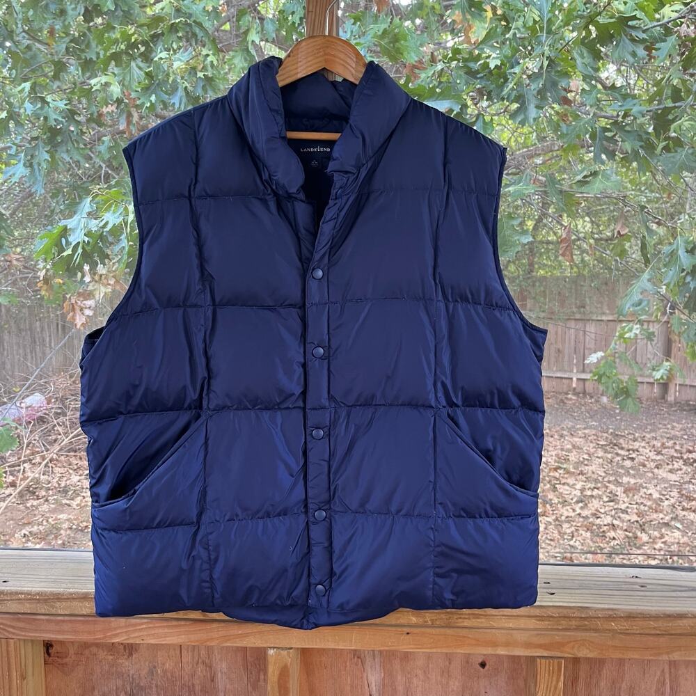 Lands' End Men's Blue Goose Down Sleeveless Puffer Vest Size XL